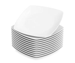MALACASA Série JULIA Assiettes Plates pour 12 Personnes, Ø 23 cm, Assiettes Blanches en Porcelaine, Compatibles avec le lave-vaisselle et le micro-ondes, Service Vaisselle 12 Personnes