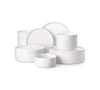 MALACASA, Série Leah Service de table combiné 36 pièces en porcelaine pour 12 personnes, blanc crème, vaisselle avec bord plat composé de 6 assiettes à dîner, 6 assiettes à dessert, 6 bols à céréales