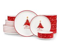 MALACASA Série LUNA Assiettes Service de Table 18 Pièces Rouge Noël