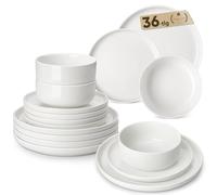 MALACASA Série LUNA Service de Table 36 Pièces en Porcelaine Blanche pour 12 Personnes avec Assiettes Plates, Assiettes à Dessert, Bols à Céréales, Service de Vaisselle Rond