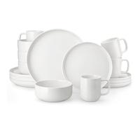 MALACASA Série LUNA Service de Table Rond en Porcelaine Blanche pour 4 Personnes avec Assiettes Plates, Assiettes à Dessert, Bols à Céréales, Service de Vaisselle 12 Pièces