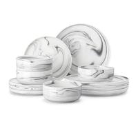MALACASA Série LUNA Service de Table Rond en Porcelaine Marbre Gris pour 4 Personnes avec Assiettes Plates, Assiettes à Dessert, Bols à Céréales, Service de Vaisselle 12 Pièces