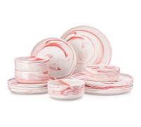 MALACASA Série LUNA Service de Table Rond en Porcelaine Marbre Rose pour 4 Personnes avec Assiettes Plates, Assiettes à Dessert, Bols à Céréales, Service de Vaisselle 12 Pièces