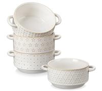 MALACASA Série LYDIA, Lot de 4 Bols à Soupe en Céramique de avec Poignées, 590 ml Mini Cocottes, Motifs Uniques en Relief, Passent au Four et au Micro-ondes, pour Les Soupes, Ragoûts et Desserts