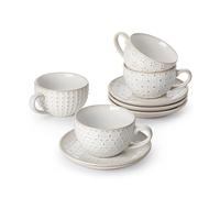 MALACASA Serie LYDIA, Lot de 4 Tasse Expresso en Grès, Tasse à Café Apilable con Platillo para 4 Personas, Ideal para Espresso, Capuchino, Latte, Moka y Té, 180ml, Blanc