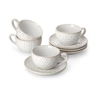 MALACASA Serie LYDIA, Lot de 4 Tasse Expresso en Grès, Tasse à Café Apilable con Platillo para 4 Personas, Ideal para Espresso, Capuchino, Latte, Moka y Té, 240ml, Blanc