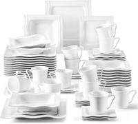 MALACASA, Série Mario, 60 pcs. Service de table en porcelaine blanc crème avec 12 tasses à café, 12 soucoupes, 12 assiettes à dessert, 12 assiettes creuses et 12 assiettes creuses