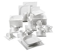 MALACASA, Série Monica, 60pcs Services de Table Complets Porcelaine, 12 Tasses, 12 Soucoupe, 12 Assiettes à Dessert, 12 Assiettes à Soupe, 12 Assiettes Plates pour 12 Personnes
