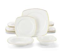 MALACASA, Série RAFA, New Bone China Service de table 16 pièces, Service Vaisselles pour 6 4 Personnes, 4 Pcs * [Assiette Plat][Assiette Creuse][Assiette à Dessert][Bol à Céréale]