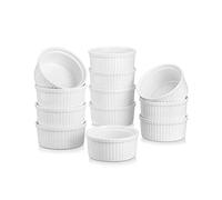 MALACASA Série Ramekin Dish, Lot 12pcs Mini Ramequin Terrines Moule à Pâtisserie Soufflé Crème Brulée Cupcake Muffin Bols Snack en Porcelaine 4,3"/11x11x5cm