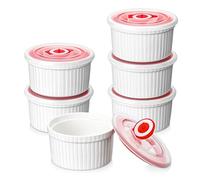 MALACASA Série Ramekin Dish, Ramequins en Céramique avec Couvercles, Lot de 6 Ramequins à Crème Brûlée en Porcelaine Blanche de 240 ml, Passent au Lave-vaisselle et au Four