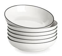 MALACASA Série REGULAR 1250ml Assiettes à Pâtes en Porcelaine, Assiettes Creuses, Service de Bols à Salade 6 Pièces, Blanc avec Bord Noir