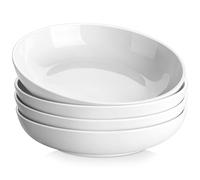 MALACASA Série REGULAR, 4 Pièces 1680ml Assiettes à Pâtes en Porcelaine, 25,6 x5,4cm Assiettes Creuses, Service de Bols à Salade, Blanc avec Bord Noir