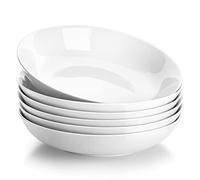 MALACASA Série REGULAR 6 Assiettes à Pâtes en Porcelaine de 1200ml, 22,8x4,9cm Grand Assiettes Creuses Blanches pour Pâtes, Salades et Soupes, Blanc