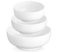 MALACASA, Série REGULAR, Lot de 3 Bols à Céréales 800ml/1780ml/3400ml, Grands Bols à Soupe en Porcelaine pour Petit-déjeuner, Salades, Nouilles, Fruits, Va au Lave-vaisselle et au Micro-ondes - Blanc