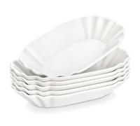 MALACASA Série REGULAR, Lot de 6 Bols à Tapas et Sauces, Assiettes à Apéritif Rectangulaires en Porcelaine, 19,8 x 12 cm, Assiette de Frites, Compatible Lave-vaisselle et Micro-ondes, Blanc