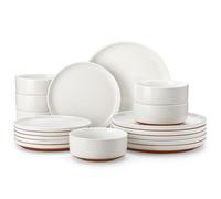 MALACASA, Série TARA, 18 Pièces Service de Vaisselle pour 6 Personnes en Grès | Ensemble de Vaisselle à Pois de Sésame | Service d'Assiette et Bol | Va au Lave-vaisselle | Blanc Vanille et Fond Khaki