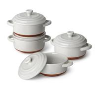 MALACASA Série TARA.BAKE, Mini Cocottes avec Couvercles en Porcelaine, Petits Ramequins 440ml Individuelles, Plats à Four Rondes avec Poignées 4 Pièces pour Soufflé, Crème Brûlée, Gâteau, Lasagnes