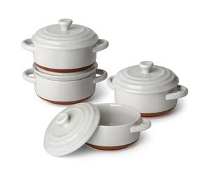 MALACASA Série TARA.BAKE, Mini Cocottes avec Couvercles en Porcelaine, Petits Ramequins 440ml Individuelles, Plats à Four Rondes avec Poignées 4 Pièces pour Soufflé, Crème Brûlée, Gâteau, Lasagnes