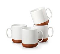 MALACASA Série TARA, Lot de 4 Tasses à Café en Grès 350ml, Ensemble de Mugs avec Anse, Coffee Mug -vaisselle et Micro-ondes- pour Thé, Café, Jus, Latte -Blanc Vanille