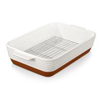 MALACASA Série TARA, Plat à Gratin en Grès avec Grille | 35 x 23,8 x 8,7 cm, 4500 ml | Plat à Four avec Motif de Sésame | Passe au Lave-vaisselle | Idéal pour Tartes, Gratins, Gâteaux et Lasagnes