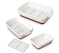 MALACASA Série TARA, Plat à Gratin en Grès avec Grille | 3800 ml+2700 ml+1450 ml | Plat à Four avec Motif de Sésame | Passe au Lave-vaisselle | Idéal pour Tartes, Gratins, Gâteaux et Lasagnes