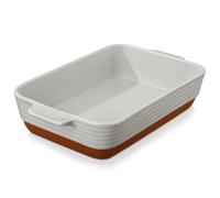 MALACASA Série TARA, Plat à Gratin en Grès avec Poignée | 35 x 23,8 x 8,7 cm, 4500 ml | Plat à Four avec Motif de Sésame | Passe au Lave-vaisselle | Idéal pour Tartes, Gratins, Gâteaux et Lasagnes