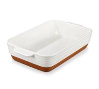 MALACASA Série TARA, Plat à Gratin en Grès avec Poignée | 35 x 23,8 x 8,7 cm, 4500 ml | Plat à Four avec Motif de Sésame | Passe au Lave-vaisselle | Idéal pour Tartes, Gratins, Gâteaux et Lasagnes