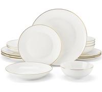 MALACASA Service combiné (16 pièces), Service de table en porcelaine à l'os, Set de vaisselle avec assiette plate, assiette à dessert, assiette à soupe et bol pour 4 personnes