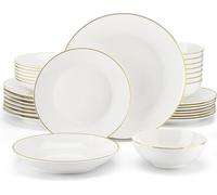 MALACASA Service combiné (32 pièces), Service de table en porcelaine à l'os, Set de vaisselle avec assiette plate, assiette à dessert, assiette à soupe et bol pour 8 personnes