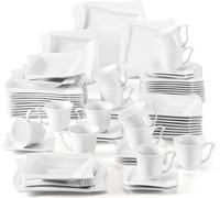 MALACASA Service combiné "AMPARO" 60 pièces blanc crème Porcelaine Set de vaisselle Service combiné de table avec tasses à café, soucoupes, assiettes à dessert, assiettes à soupe et assiettes plates p