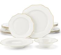 MALACASA Service combiné avec bordure dorée (16 pièces), service de table en porcelaine à l'os, set de vaisselle pour 4 personnes