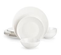 MALACASA Service d'assiettes 12 pièces pour 4 personnes en porcelaine fine, série JERA - blanc crème, avec 4 assiettes plates, 4 assiettes à dessert et 4 bols à céréales, lavables au lave-vaisselle