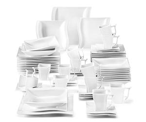 MALACASA Service de Table 12 Personnes, 60 Pièces Services de Vaisselle Complet en Porcelaine Blanc, Service Assiette 12 Personnes Contenir Tasses à Café, Assiette Plate - Série Flora