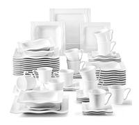 MALACASA Service de Table 12 Personnes Moderne, Série Mario, 60pcs Services de Table Complets Porcelaine, 12 Tasses/Soucoupe/Assiettes à Dessert/Assiettes à Soupe/Assiettes Plates