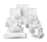 MALACASA Service de Table pour 12 Personnes, 56 Pièces Ensemble Vaisselle Porcelaine Blanc Compatible avec Lave-vaisselle et Micro-ondes - Série FLORA