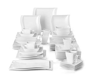 MALACASA Service de Table pour 12 Personnes, 56 Pièces Ensemble Vaisselle Porcelaine Blanc Compatible avec Lave-vaisselle et Micro-ondes - Série FLORA