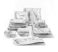 MALACASA Service de Table pour 12 Personnes, FLORA 52 Pièces Service Vaisselle en Gris Effet Marbre - 12 Assiettes Plate, Assiettes Dessert, Assiettes Creuse, Bols et 4 Assiettes Rectangulaires