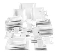 MALACASA Service de Table, Série Flora, 60 Pièces Vaisselle Porcelaine Blanc Crème 12 Tasses à Café 12 Soucoupes 12 Assiettes à Dessert 12 Assiette Plate 12 Assiettes Creuses pour 12 Personnes