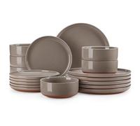 MALACASA Service de Vaisselle 18 Pièces en Grès, Ensemble de Vaisselle à Pois de Sésame pour 6 Personnes, Assiettes Service de Table, Va au Lave-vaisselle - Série TARA, Marron