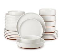 MALACASA Service de Vaisselle en Grès Cérame, Lot Assiette de Table 6 personnes 24 pièces avec 6 Assiettes plates, Assiettes à dessert, Assiettes à Soupe, Bols à Céréales - Série TARA