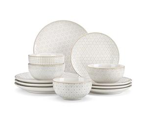 MALACASA Services de Vaisselle en Grès pour 4 Personnes, 12 Pièces Blanche Assiettes Service de Table, contient Assiettes Plates/Creuses/Bols - Série LYDIA