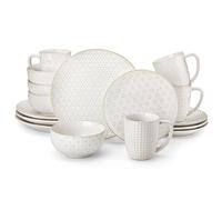 MALACASA Services de Vaisselle en Grès pour 4 Personnes, 16 Pièces Blanche Assiettes Service de Table, contient Assiettes Plates/Creuses/Bols/Tasses- Série LYDIA