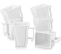 MALACASA Set de 6 tasses en porcelaine, Tasse à café, Tasse à boire, Angulaire, Blanc crème