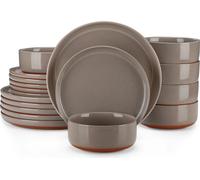 MALACASA set de vaisselle, forme ronde élégante, options unies, marron, 36 pièces