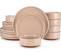 MALACASA set de vaisselle, forme ronde élégante, options unies, rose, 18 pièces
