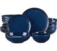 MALACASA Set de vaisselle, Motif floral élégant, Set de vaisselle complet, Motif nid d'abeille, 32 pièces