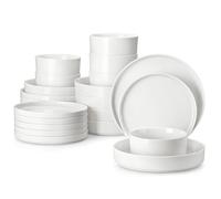 MALACASA Vaiselle LEAH, 24 Pièces Assiettes Service Complet, Bordure semi-debout à Pattes Hautes 6 Personnes - Blanc
