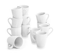 MALACASA Vaiselles Série ELISA, 12pcs Mugs Porcelaine Blanc, Service à Thé Café Tasses pour Eau Lait 360ml - 8.5*10.3cm
