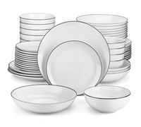 MALACASA Vaisselle AMELIA-BT, 48 pièces Service Complet de Table, Rond en Porcelaine avec bord Noir pour 12 personnes - Blanc